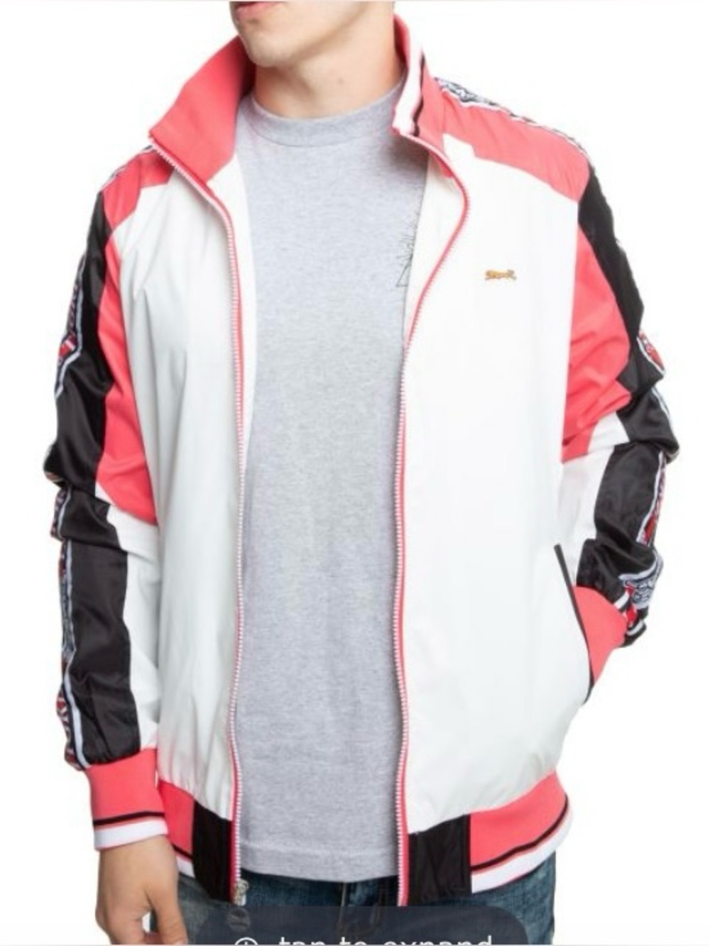 LE TIGRE Men’s Dallas Track Jacket Black/White/Pink Windbreaker LARGE Like New